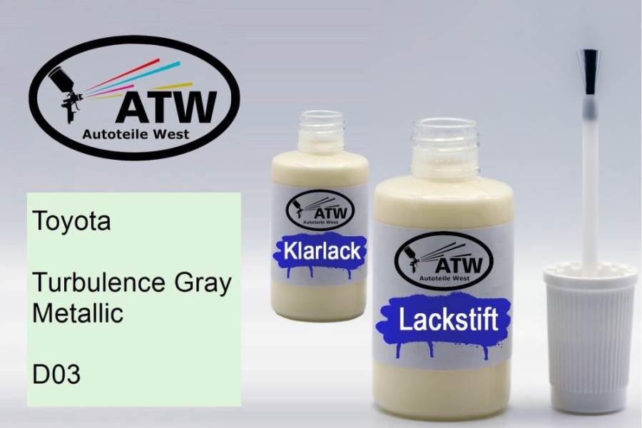 Toyota, Turbulence Gray Metallic, D03: 20ml Lackstift + 20ml Klarlack - Set, von ATW Autoteile West.